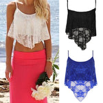 Women Summer Sexy Spaghetti Strap Crop Top Lace Floral Irregular Hem Camisole