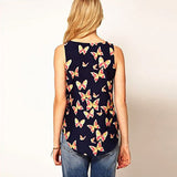 Women's Butterfly Print Chiffon Blouse Sleeveless T-Shirt Tank Top Crew Vest
