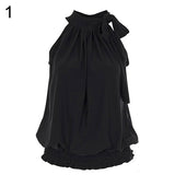 Women's Sexy Casual Pleated Halter Neck Elastic Hem Sleeveless Vest Tops