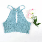 Women Summer Sexy Spaghetti Strap Crop Top Lace Floral Irregular Hem Camisole