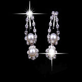 Women Palace Style Rhinestone Faux Pearl Pendant Necklace Earrings Jewelry Set