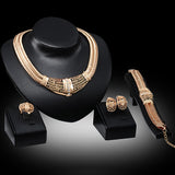Bridal Jewelry Set Hollow Statement Women Choker Necklace Ring Bracelet Earrings