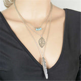Women Fashion Feather Leaf Beads Charm Pendant Multilayer Chain Necklace Jewelry - ENSEIGNE DENIS