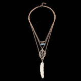 Women Fashion Feather Leaf Beads Charm Pendant Multilayer Chain Necklace Jewelry - ENSEIGNE DENIS