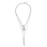 Women Fashion Feather Leaf Beads Charm Pendant Multilayer Chain Necklace Jewelry - ENSEIGNE DENIS
