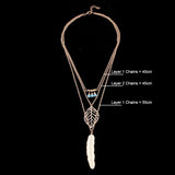 Women Fashion Feather Leaf Beads Charm Pendant Multilayer Chain Necklace Jewelry - ENSEIGNE DENIS