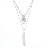 Women Fashion Feather Leaf Beads Charm Pendant Multilayer Chain Necklace Jewelry - ENSEIGNE DENIS