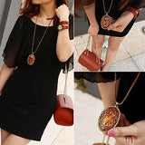 Women Vintage Amber Hollow Pendant Necklace Sweater Long Chain Jewelry Gift