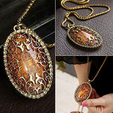 Women Vintage Amber Hollow Pendant Necklace Sweater Long Chain Jewelry Gift