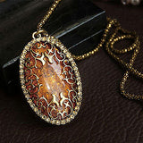Women Vintage Amber Hollow Pendant Necklace Sweater Long Chain Jewelry Gift