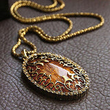 Women Vintage Amber Hollow Pendant Necklace Sweater Long Chain Jewelry Gift