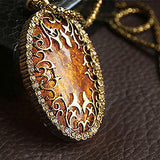 Women Vintage Amber Hollow Pendant Necklace Sweater Long Chain Jewelry Gift