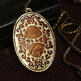 Women Vintage Amber Hollow Pendant Necklace Sweater Long Chain Jewelry Gift