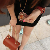 Women Vintage Amber Hollow Pendant Necklace Sweater Long Chain Jewelry Gift