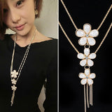 Women Vintage Rhinestone Flower Pendant Long Chain Statement Bib Necklace - ENSEIGNE DENIS