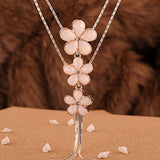 Women Vintage Rhinestone Flower Pendant Long Chain Statement Bib Necklace - ENSEIGNE DENIS