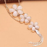 Women Vintage Rhinestone Flower Pendant Long Chain Statement Bib Necklace - ENSEIGNE DENIS