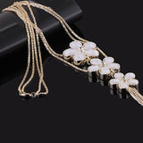 Women Vintage Rhinestone Flower Pendant Long Chain Statement Bib Necklace - ENSEIGNE DENIS