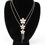 Women Vintage Rhinestone Flower Pendant Long Chain Statement Bib Necklace - ENSEIGNE DENIS