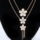 Women Vintage Rhinestone Flower Pendant Long Chain Statement Bib Necklace - ENSEIGNE DENIS