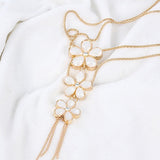 Women Vintage Rhinestone Flower Pendant Long Chain Statement Bib Necklace - ENSEIGNE DENIS