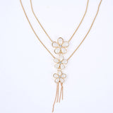 Women Vintage Rhinestone Flower Pendant Long Chain Statement Bib Necklace - ENSEIGNE DENIS