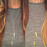 Fashion Women Elegant Boho Leaf Pendant Long Chain Sweater Necklace Jewelry
