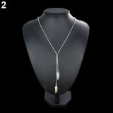 Fashion Women Elegant Boho Leaf Pendant Long Chain Sweater Necklace Jewelry