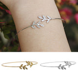 Women Ladies Simple Leaves Copper Open Hand Cuff Bangle Thin Bracelet Jewelry