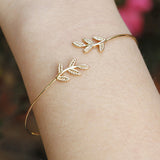 Women Ladies Simple Leaves Copper Open Hand Cuff Bangle Thin Bracelet Jewelry
