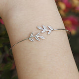 Women Ladies Simple Leaves Copper Open Hand Cuff Bangle Thin Bracelet Jewelry