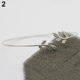 Women Ladies Simple Leaves Copper Open Hand Cuff Bangle Thin Bracelet Jewelry