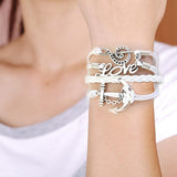 Women's Vintage Multilayer Braid Anchor Love Letter Music Note Cuff Bracelet