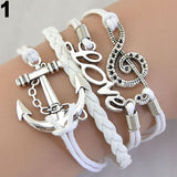 Women's Vintage Multilayer Braid Anchor Love Letter Music Note Cuff Bracelet