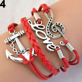Women's Vintage Multilayer Braid Anchor Love Letter Music Note Cuff Bracelet