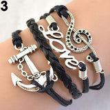 Women's Vintage Multilayer Braid Anchor Love Letter Music Note Cuff Bracelet