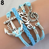 Women's Vintage Multilayer Braid Anchor Love Letter Music Note Cuff Bracelet