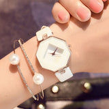 Women Fashion Faux Leather Band Analog Quartz Wrist Watch Rhombic Wristwatch - ENSEIGNE DENIS