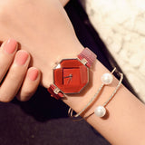 Women Fashion Faux Leather Band Analog Quartz Wrist Watch Rhombic Wristwatch - ENSEIGNE DENIS