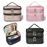 Travel Cosmetic Polka Dot Double Layers Makeup Toiletry Organizer Storage Bag