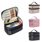Travel Cosmetic Polka Dot Double Layers Makeup Toiletry Organizer Storage Bag