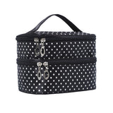 Travel Cosmetic Polka Dot Double Layers Makeup Toiletry Organizer Storage Bag