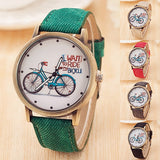 Women Casual Bike Pattern Round Dial Fabric Strap Quartz Analog Wrist Watch - ENSEIGNE DENIS