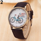 Women Casual Bike Pattern Round Dial Fabric Strap Quartz Analog Wrist Watch - ENSEIGNE DENIS