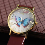 Women Vintage Luxury Butterfly Faux Leather Analog Quartz Wrist Watch Jewelry