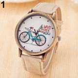 Women Casual Bike Pattern Round Dial Fabric Strap Quartz Analog Wrist Watch - ENSEIGNE DENIS