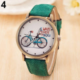 Women Casual Bike Pattern Round Dial Fabric Strap Quartz Analog Wrist Watch - ENSEIGNE DENIS