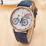 Women Casual Bike Pattern Round Dial Fabric Strap Quartz Analog Wrist Watch - ENSEIGNE DENIS