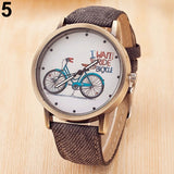 Women Casual Bike Pattern Round Dial Fabric Strap Quartz Analog Wrist Watch - ENSEIGNE DENIS