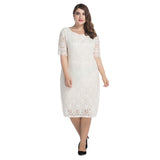 Elegant Plus Size Women Lace Flower Slim Fit Solid Color Casual Party Mini Dress